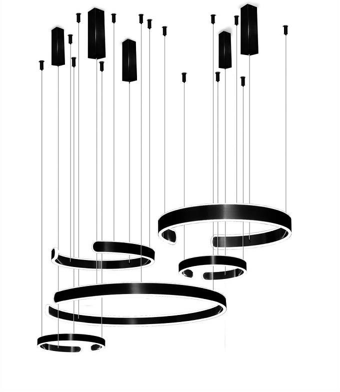 Decorativi Lampa LED duża do salonu 326W czarna okręgi 652 na pilota Decorativi 652