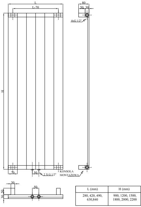 RADOX Nova Grzejnik 180x63 cm grey metallic RX-NVV.004T.1800.630