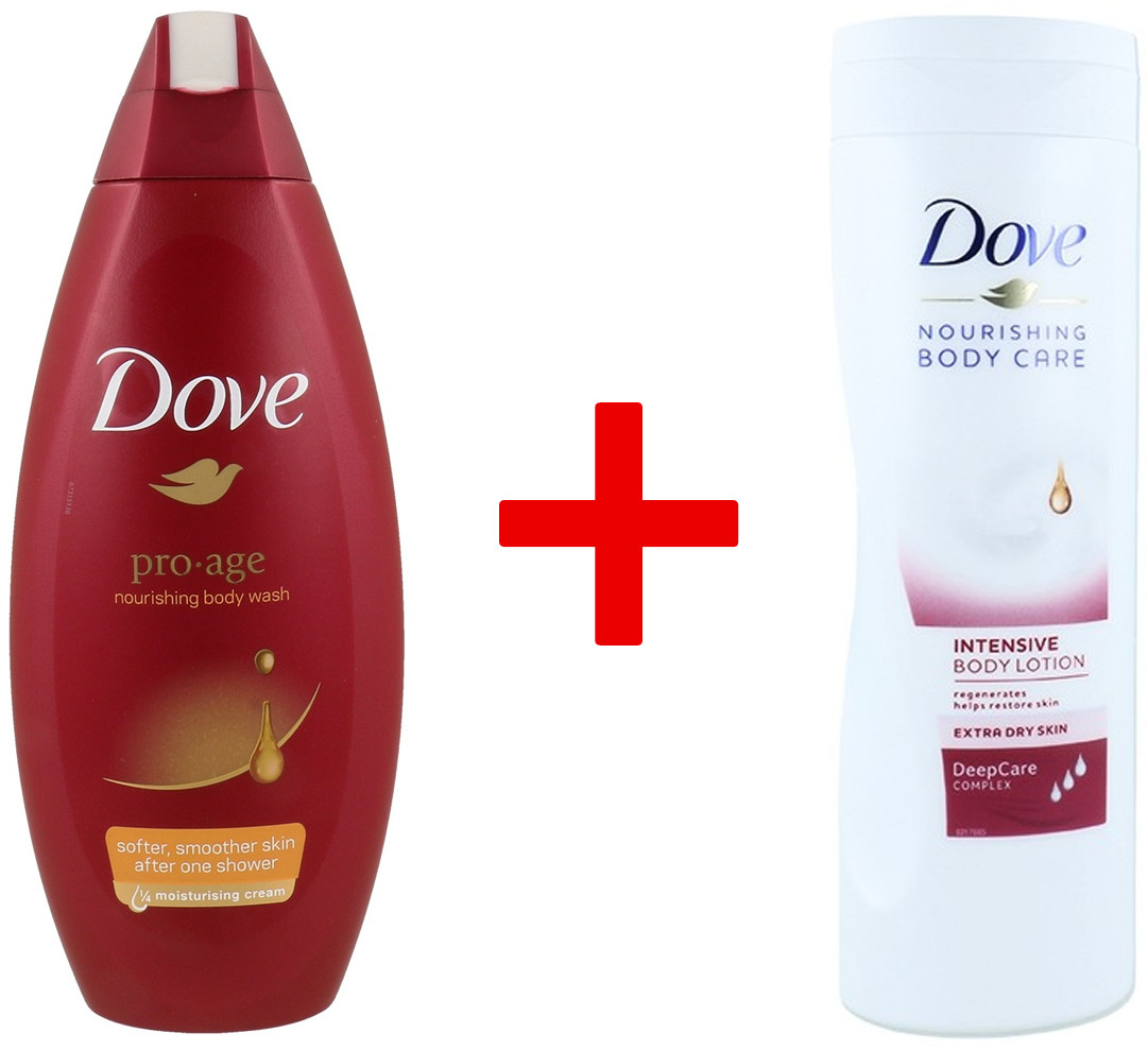 Dove 1+1 Body Wash Żel Pod Prysznic Pro Age 250ml + Balsam Do Ciała Intensive DeepCare Complex 400ml