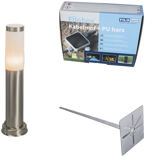 QAZQA Lampa zewnętrzna stal 45cm IP44 z klinem i mufą kablową - Rox