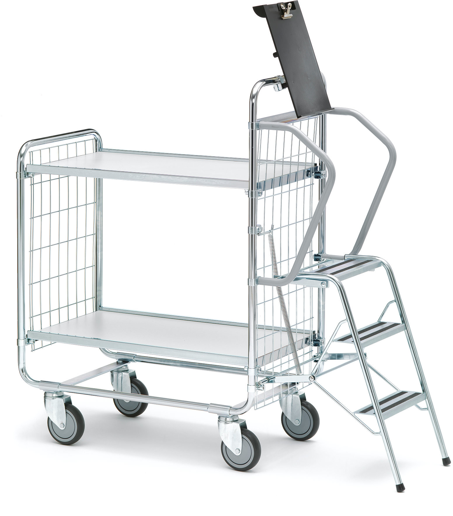 AJ Produkty Wózek do konfekcjonowania z drabiną, 2 półki, 1020x460x1120 mm, 200 kg