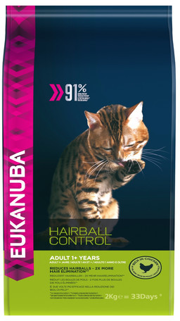 Eukanuba Cat Hairball Control Adult All Breeds Chicken & Liver 2 kg