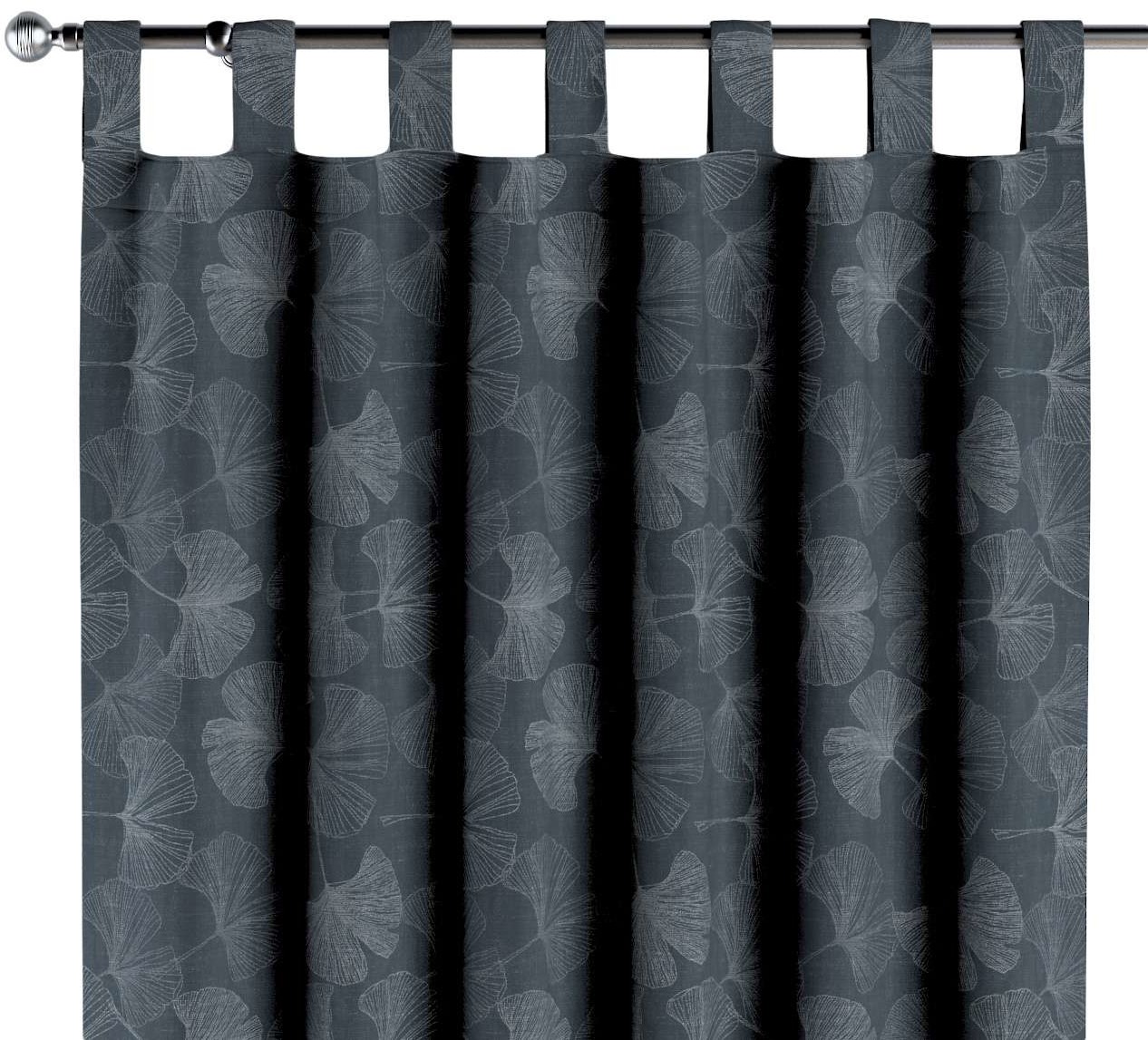 Dekoria Zasłona na szelkach 1 szt. szaro-srebrne liście miłorzębu na grafitowym tle 1szt 130 × 260 cm Venice 310-143-52