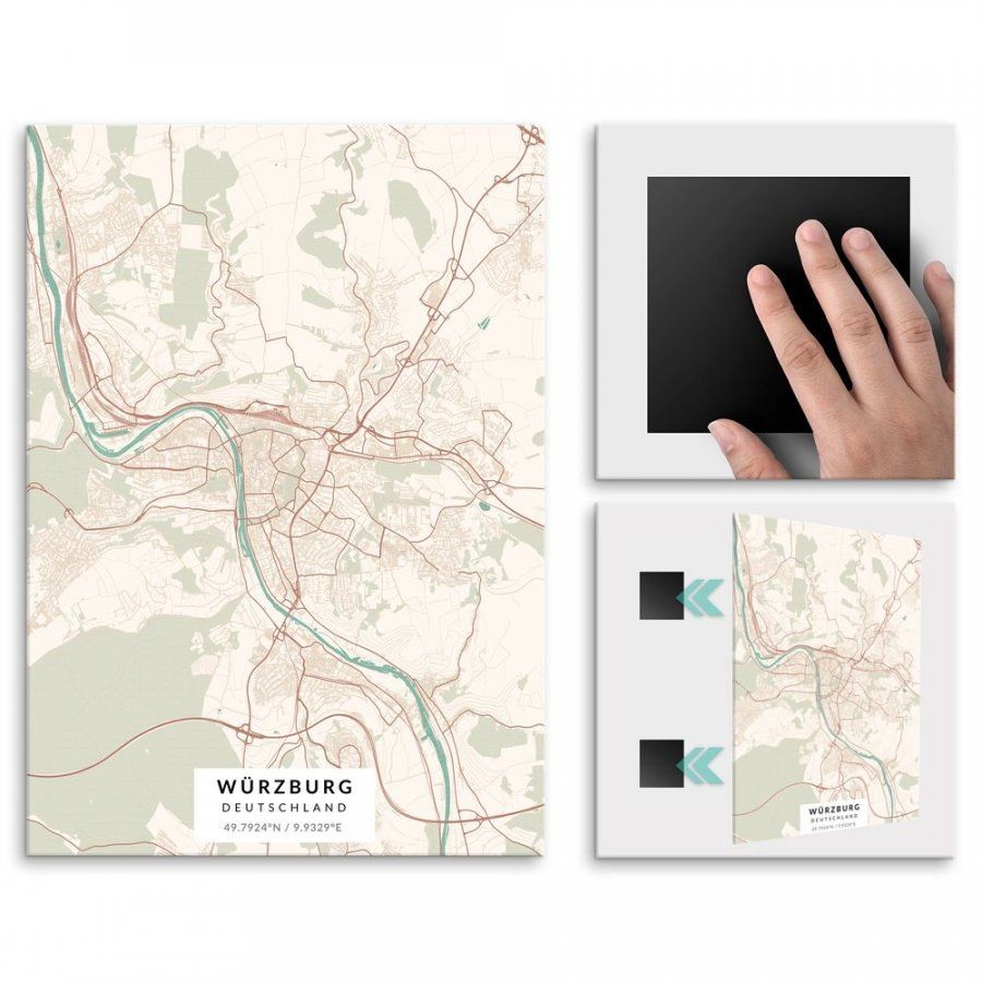 Pix4home Plakat metalowy Mapa Vintage Würzburg L POS-L-03365