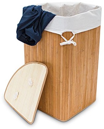 Relaxdays narożny składany kosz na pranie, z drewna bambusowego, 65 x 49,5 x 37 cm (wys. x szer. x gł.), pojemność 64 l, z wyjmowanym workiem bawełnianym na pranie, do narożników i wnęk w łazience, ko 10019052- (10019052-126)