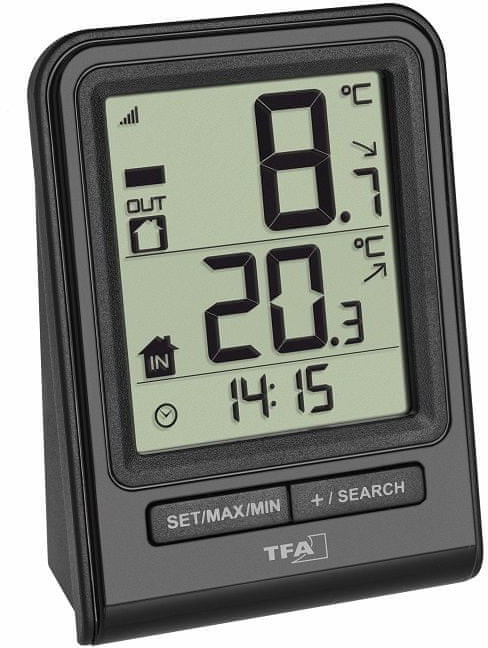 TFA 30.3063.01 Bezprzewodowy czarny termometr czujnik temperatury 30.3232.02 w zestawie