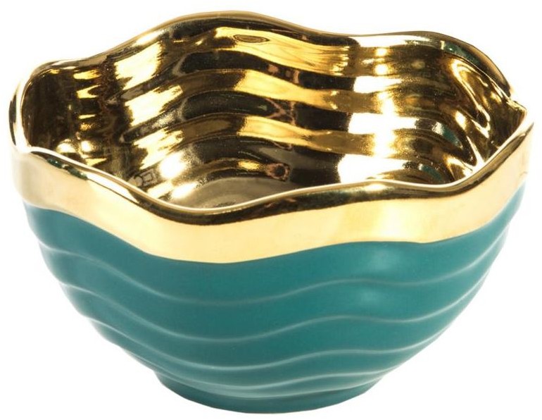 EUROFIRANY Misa ceramiczna Maja 14 x 14 x 8 cm turkusowo-złota