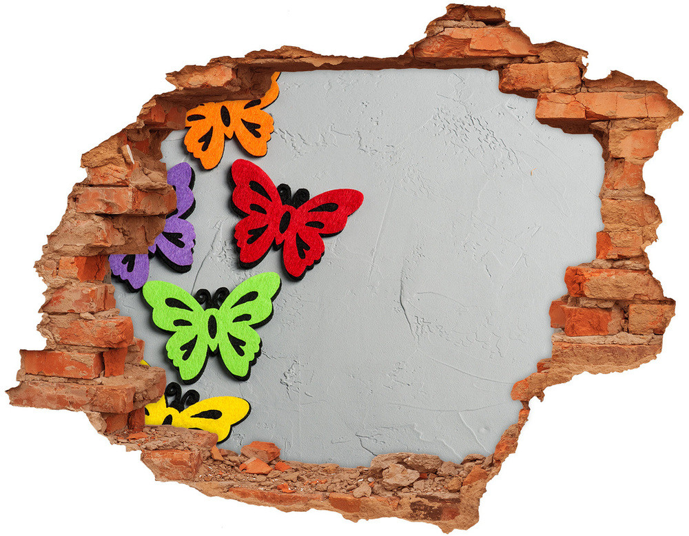 Wallmuralia.pl Dziura 3d fototapeta naklejka Kolorowe motyle