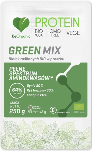 Green BE ORGANIC (suplementy diety) BIAŁKO ROŚLINNE MIX W PROSZKU BIO 250 g - BE