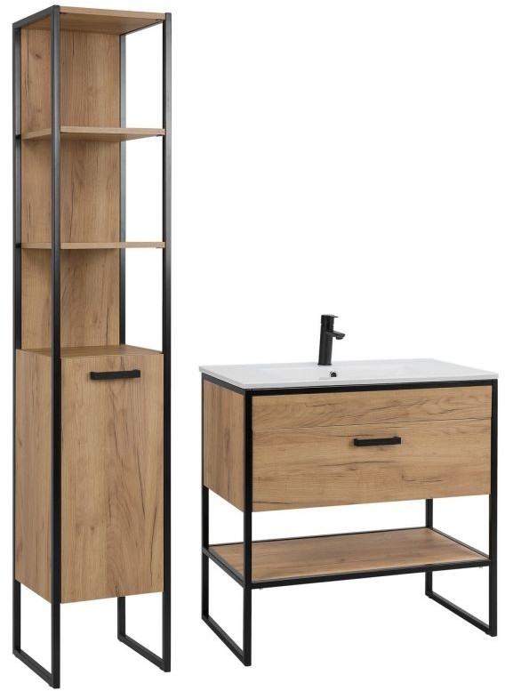 Comad Zestaw mebli łazienkowych BROOKLIN dąb craft złoty z uchwytami BROOKLIN821-800