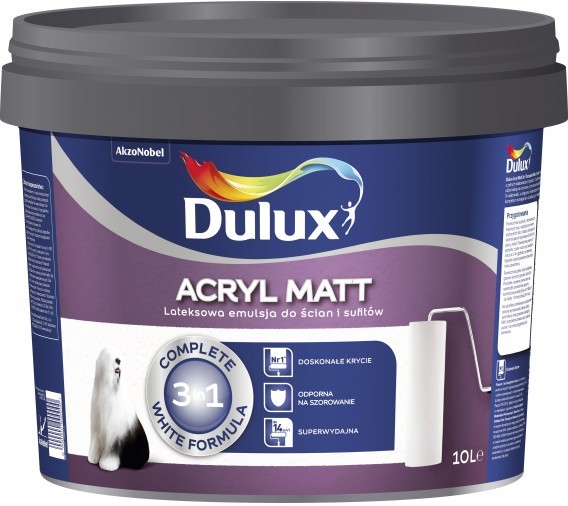 Dulux Acryl Matt emulsja do ścian i sufitów 10l Biała