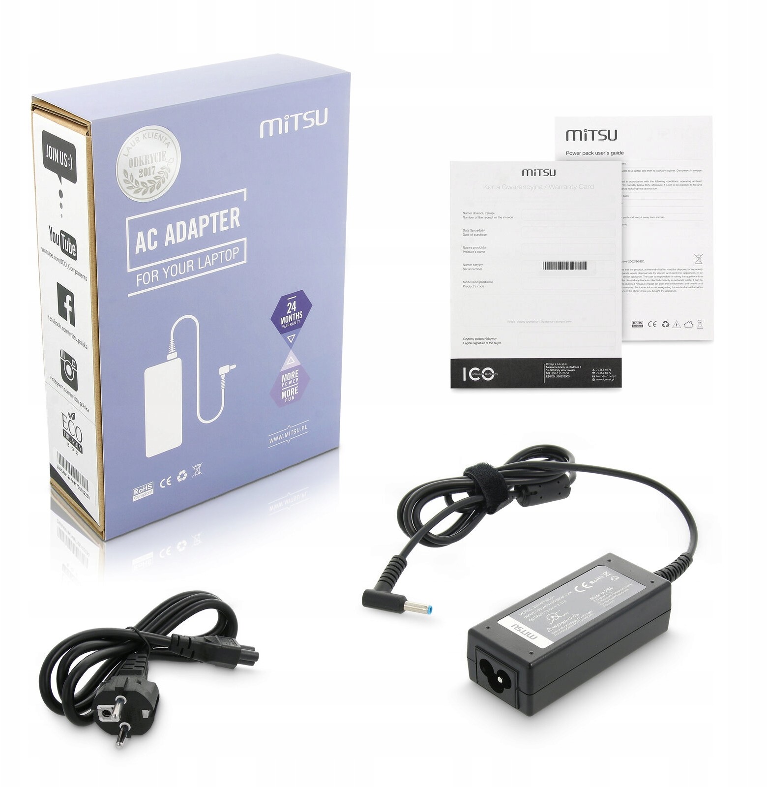 Mitsu * Zasilacz 19.5V 2.31A 45W 4.5x3.0 Pin do Hp