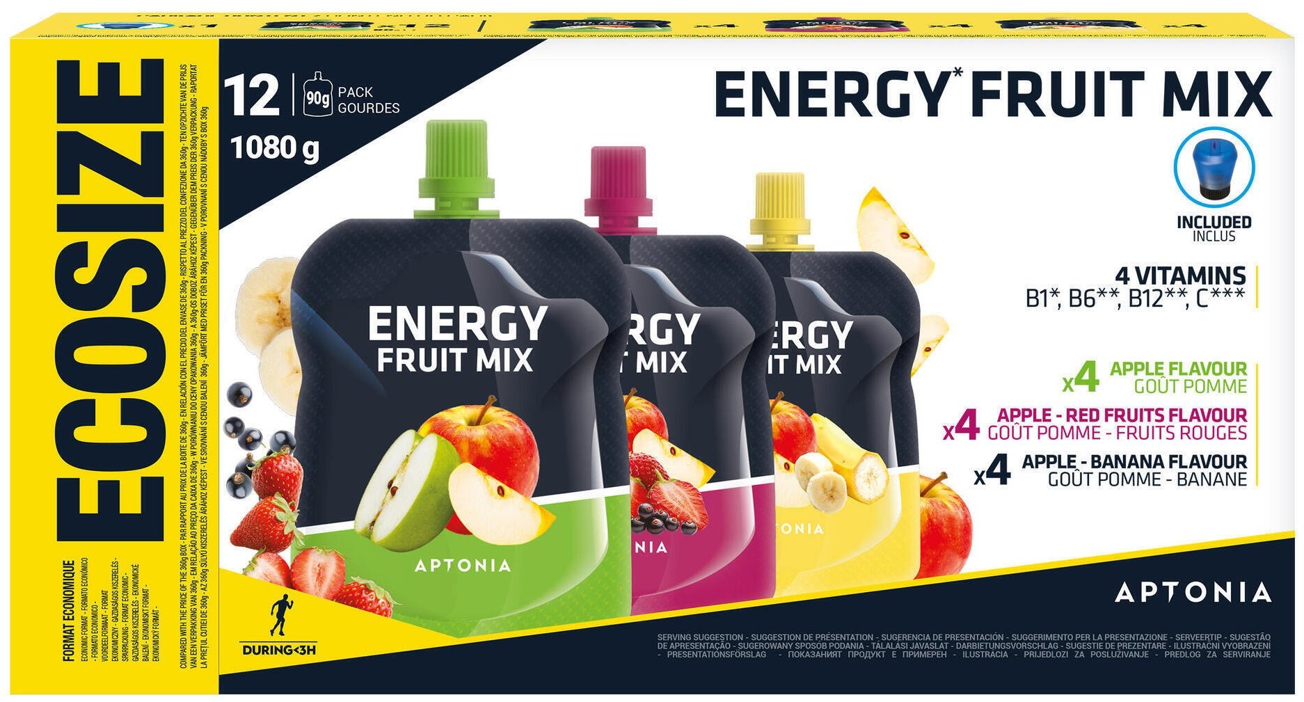 APTONIA Specjał owocowy energetyczny x12 jabłko, jabłko-banan, jabłko-czerwone owoce Unisex  3583787930984