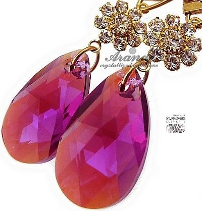 Swarovski Nowe Piękne Kolczyki Fuchsia Feel Gold