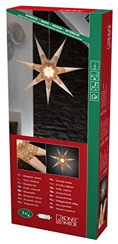 Konstsmide 2925  255 biała gwiazda papierowa z kolorowym wzorem i 7 ząbkowanym wzorem, perforowane, 78 x 78 cm/do użytku wewnątrz pomieszczeń (IP )/230 V/wewnętrznych bez źródeł światła/z kablem/wył./ 2925-255