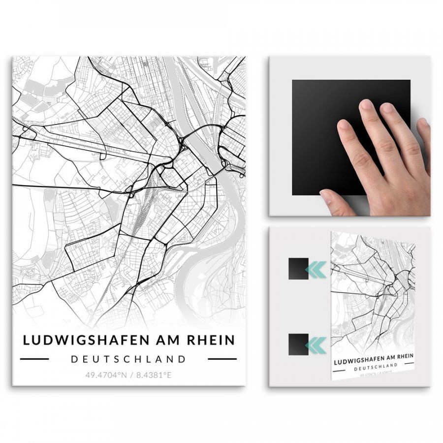 Pix4home Plakat metalowy Mapa B&W Ludwigshafen am Rhein L POS-L-03141