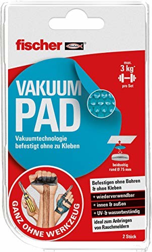 FISCHER 546327 podkładka próżniowa, 2 x okrągła dwustronna, 75 mm, bardzo mocna, nadaje się do ponownego użytku, bez klejenia, bez wiercenia, bez narzędzi, czerwona, biała