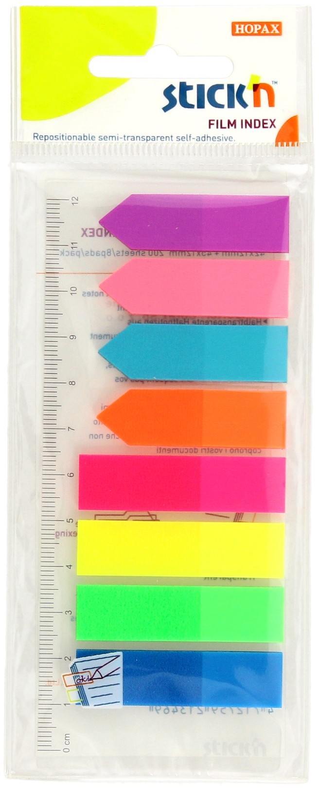 Hopax Zakładki indeksujące 12x45/25 8kol/neon paski, strzałki, linijka