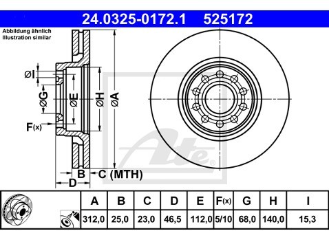 ATE TARCZA HAM POWER DISC 24.0325-0172.1 SKODA SUPERB 2.0TDI 05-08/ VW PASSAT 2.0TDI 03-05  24.0325-0172.1