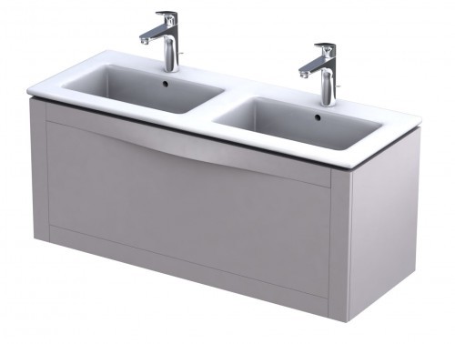 Oristo Szafka wisząca SKAGEN 120 cm z umywalką podwójną JOY PIASKOWY MAT OR49-SD1S-120-10 + UME-JO-120-91-D