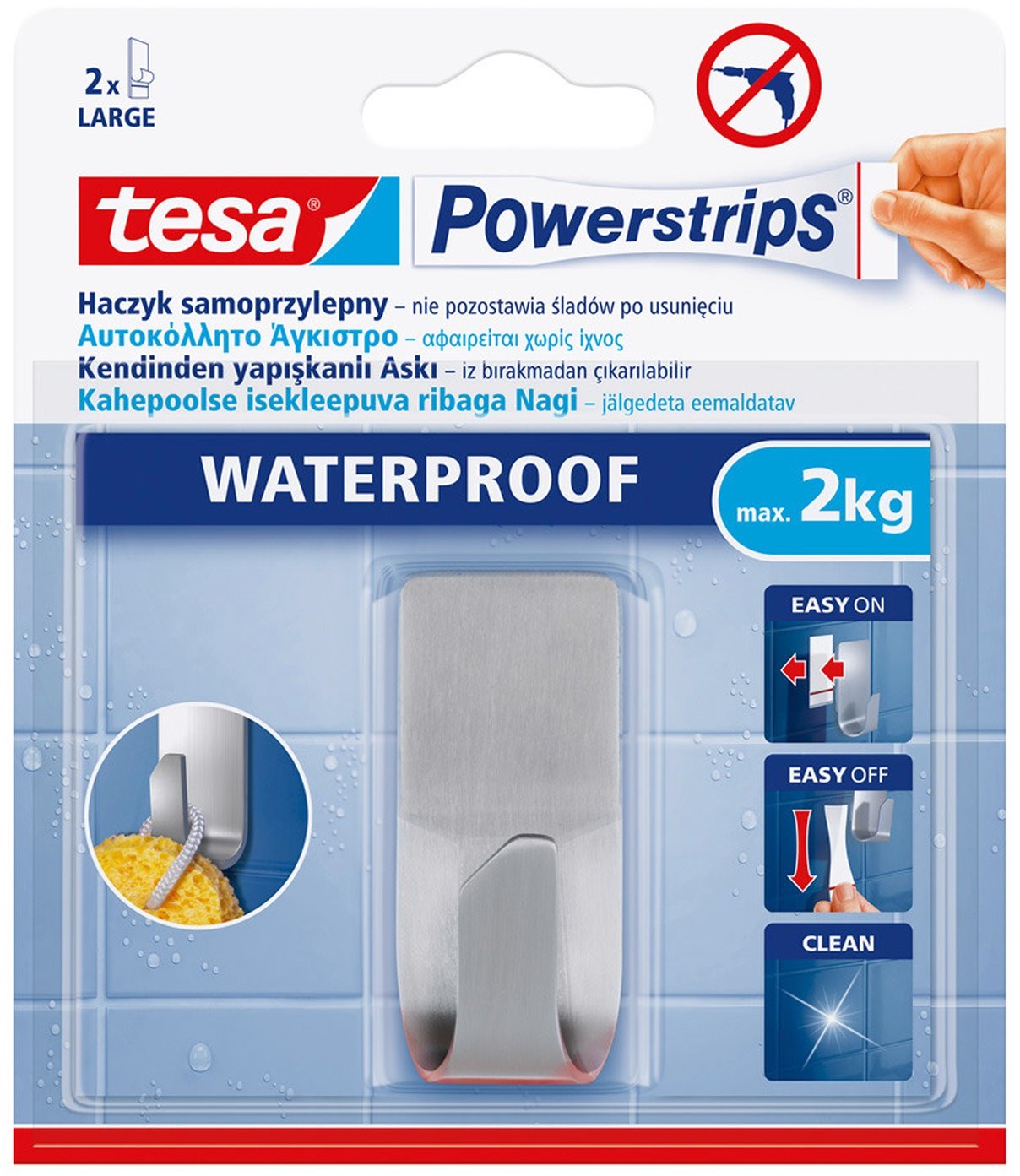 Tesa Haczyk pojedynczy Powerstrips wodoodporny stal nierdzewna