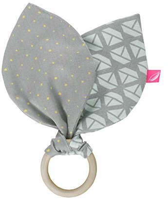 Motherhood Pierścień do zagryzania z drewna z bawełną (Öko-Tex Standard 100), naturalne drewno herbaciane - statki miętowo-zielone