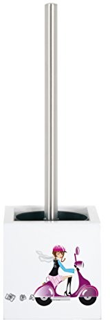 MSV 140822 szczotka do WC Jane, MDF/stal nierdzewna, Biały, zadrukowany po 4 stronach, 11 x 11 x 37 cm 140822