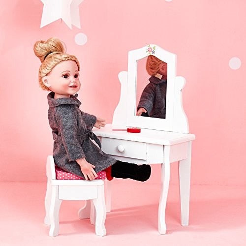 Olivia's Little World TD-0207 a  Little Princess 18 cali Doll Furniture  Vanity Table i zestaw Stool