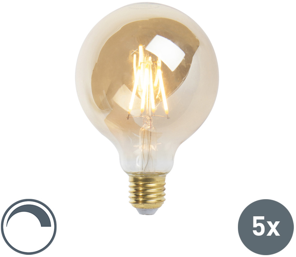 LUEDD Zestaw 5 ściemnialnych żarówek LED E27 G95 złoty 5W 380 lm 2200K