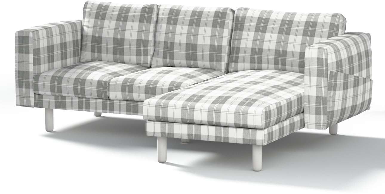 Dekoria pl pl Pokrowiec na sofę Norsborg 3-osobową z szezlongiem krata szaro-biała 231 x 88/157 x 85 cm Edinburgh 1026-115-79