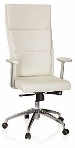 HJH OFFICE 600410 fotel szefa Monza 20 skóra biały krzesło biurowe tapicerowane wysokie ergonomiczne oparcie