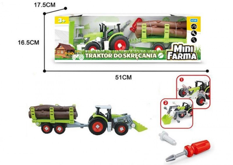 Artyk Mini Farma traktor z przyczepą do skręcania