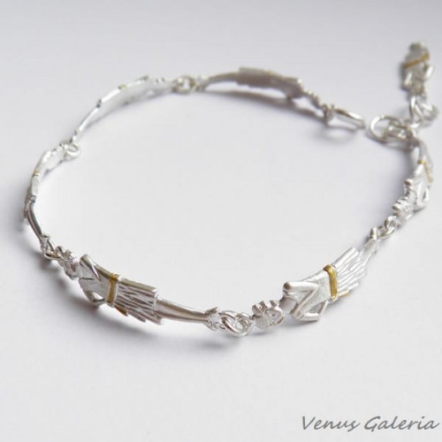 Bransoletka srebrna - Damy małe retro białe 1945