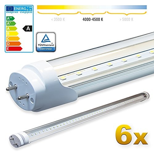 LEDVero SMD lampa jarzeniowa LED z certyfikatem TÜV w kolorze neutralnym białym  świetlówka T8 G13 Tube z przezroczystą pokrywą, neutralny biały, 6 szt. LEDRF61