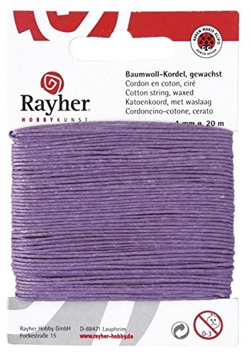 Rayher Hobby Rayher 5169135 sznurek bawełniany, woskowany, 1 MM, karta SB-20 m, liliowy 51-691-35