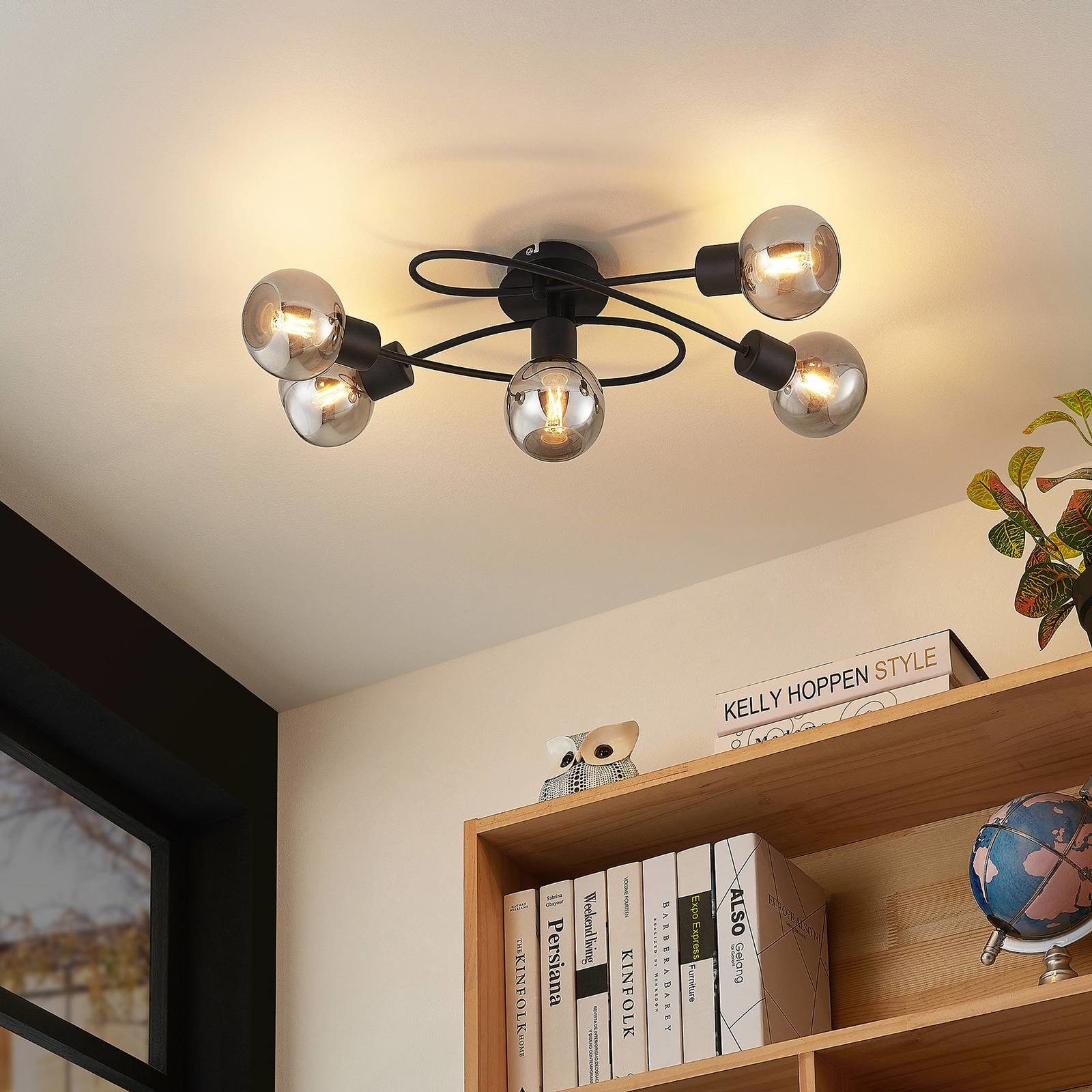 Lindby lampa sufitowa LED Elaina 5-pkt długa smoke