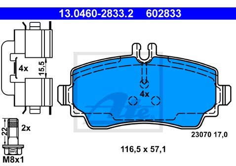 ATE Zestaw klocków hamulcowych, hamulce tarczowe 13.0460-2833.2