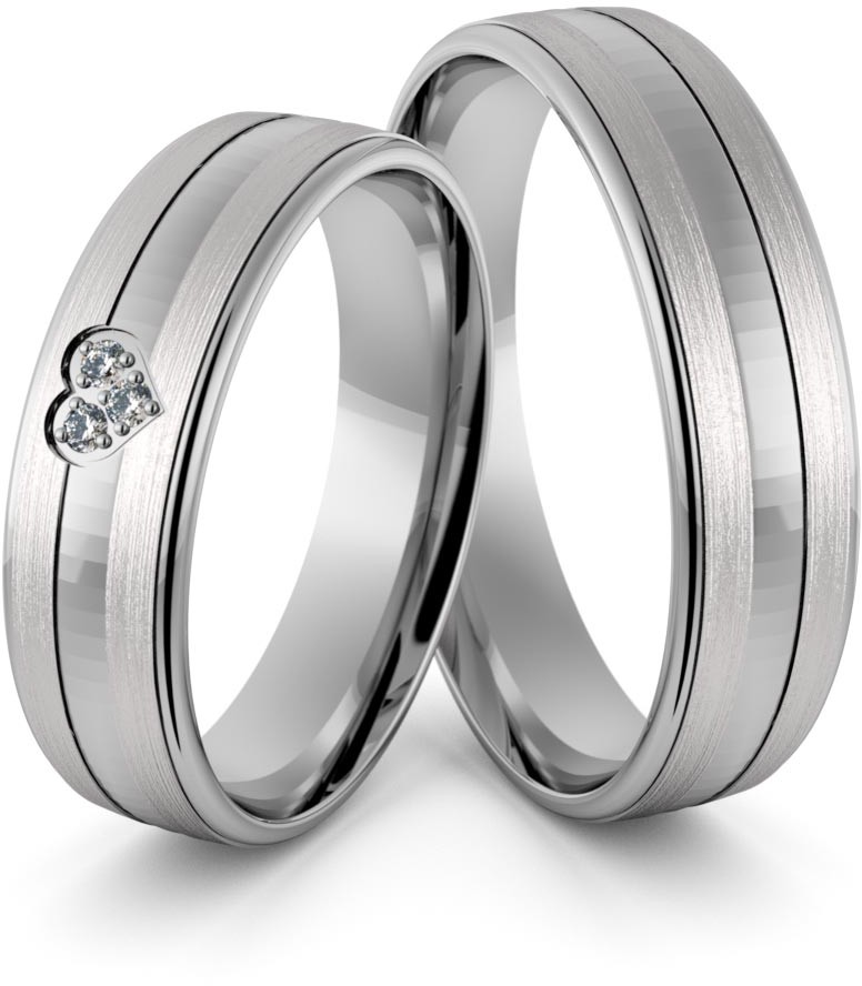 Eminence Obrączki ślubne z białego złota niklowego z sercem i brylantami - Au-963 Au-963-2