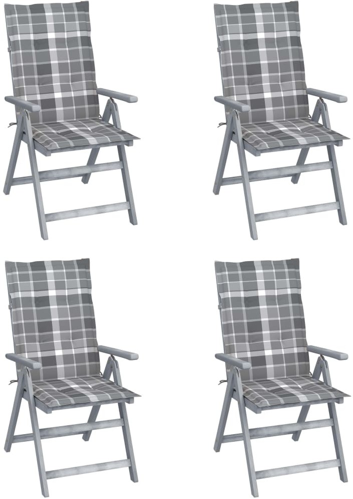 vidaXL Rozkładane krzesła ogrodowe z poduszkami, 4 szt., lita akacja