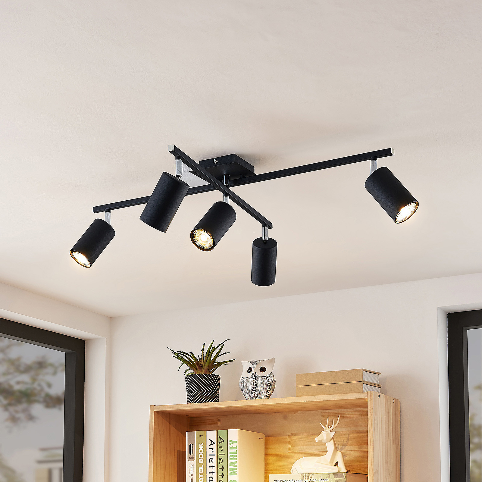 Lindby Ebardo lampa sufitowa, 5-punktowa, czarna