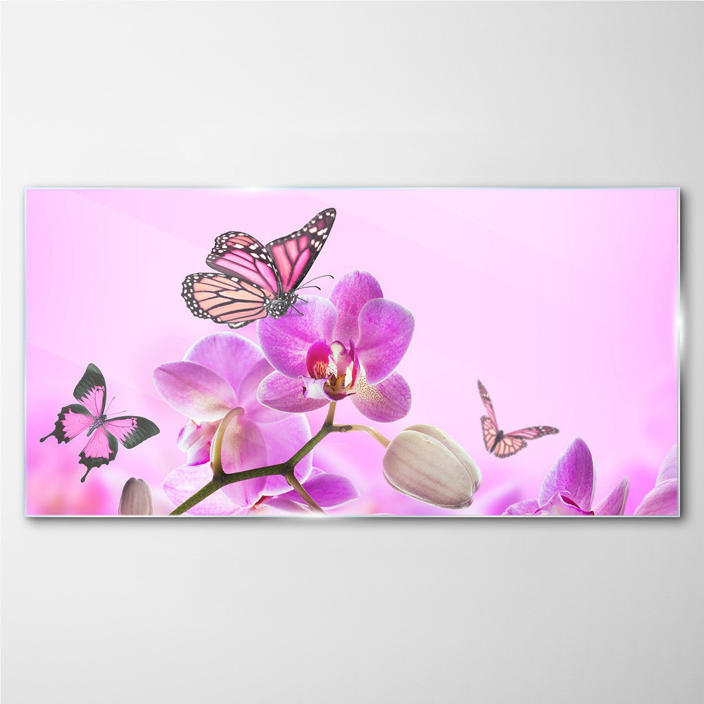 PL Coloray Obraz Szklany Kwiaty Natura Motyl 100x50cm