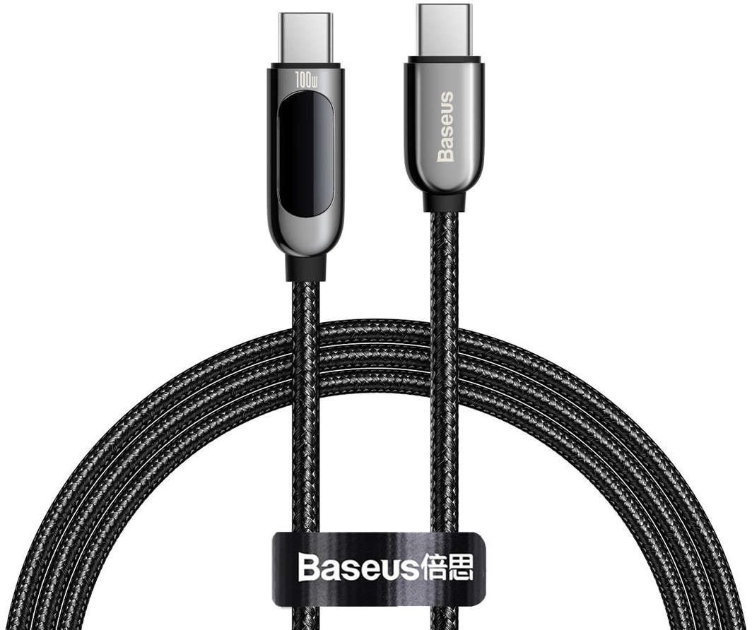 Baseus Kabel przewód USB-C Type C z miernikiem prądu PD 5A 100W 1m Black