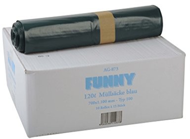 Funny Regeneracyjne włókna LDPE worki na śmieci, niebieska, zwinięty, 120 L, typ 100, 1er Pack (1 X 150 sztuk) AG-873