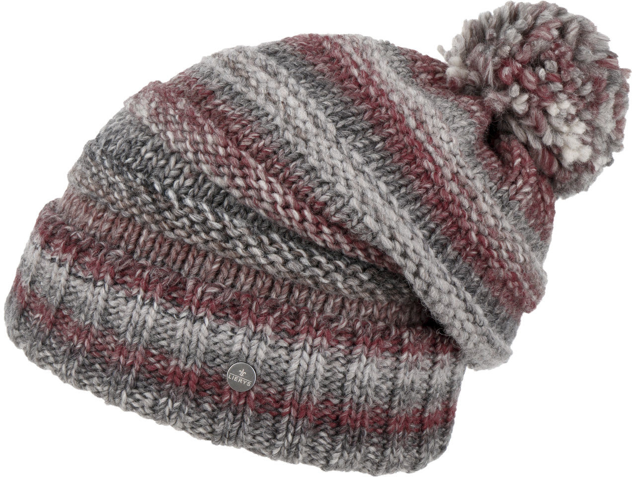 Czapka z Pomponem Fauske by Lierys, szaro-czerwony, One Size