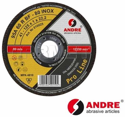 Andre Ściernica płaska do przecinania PRO-LINE, wersja INOX, typ 41 - 125MM x 1MM x 22,2MM 95A 60R - (010025) 010025