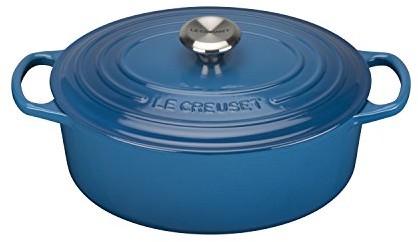 Le Creuset Signature 21178252002430 żeliwna gęsiarka, okrągła, średnica: 25 cm, kolor niebieski 21178252002430