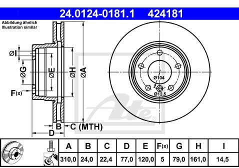 ATE TARCZA HAM 24.0124-0181.1 BMW E60 520D 05-, 520I 03-, 523I 05-, 525D 04-  24.0124-0181.1