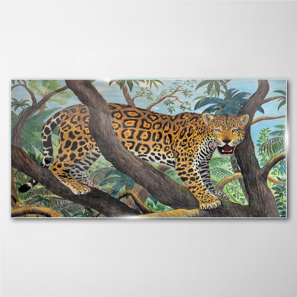 PL Coloray Obraz na Szkle dżungla drzewa zwierzę kot 140x70cm