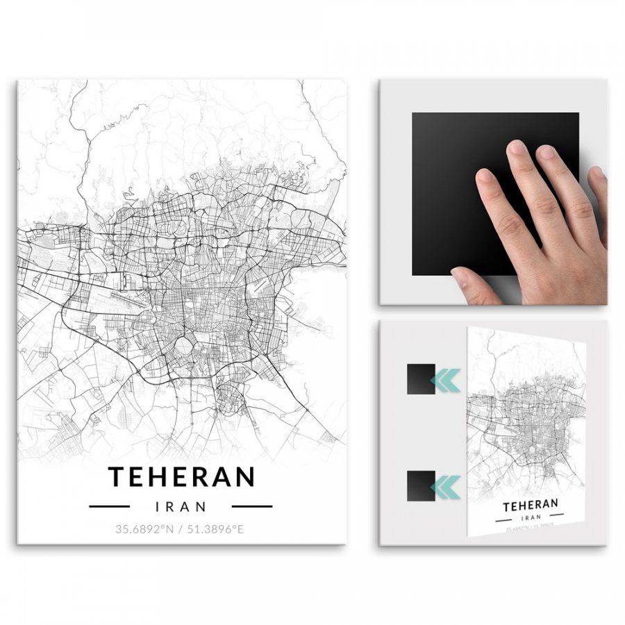 Pix4home Plakat metalowy Mapa B&W Teheran M POS-M-03444