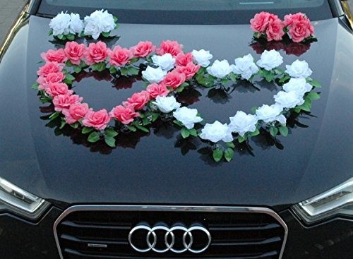 Autoschmuck dekoracja w kształcie róż na maskę i klamki samochodu pary młodej 1